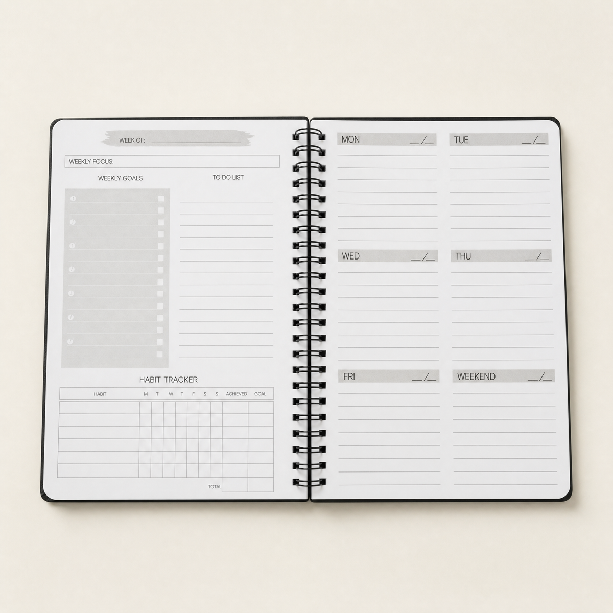 Mise en page hebdomadaire du lundi au dimanche